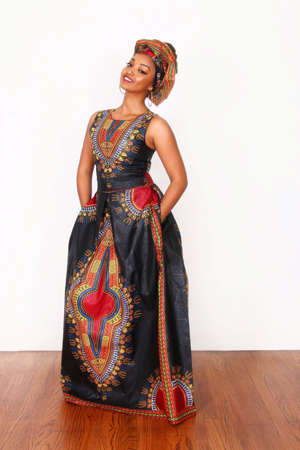 African Print Ese Dashiki Maxi Dress - Oludan