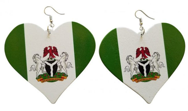 Nigerian Heart Shaped Earrings (Green/White) - Oludan