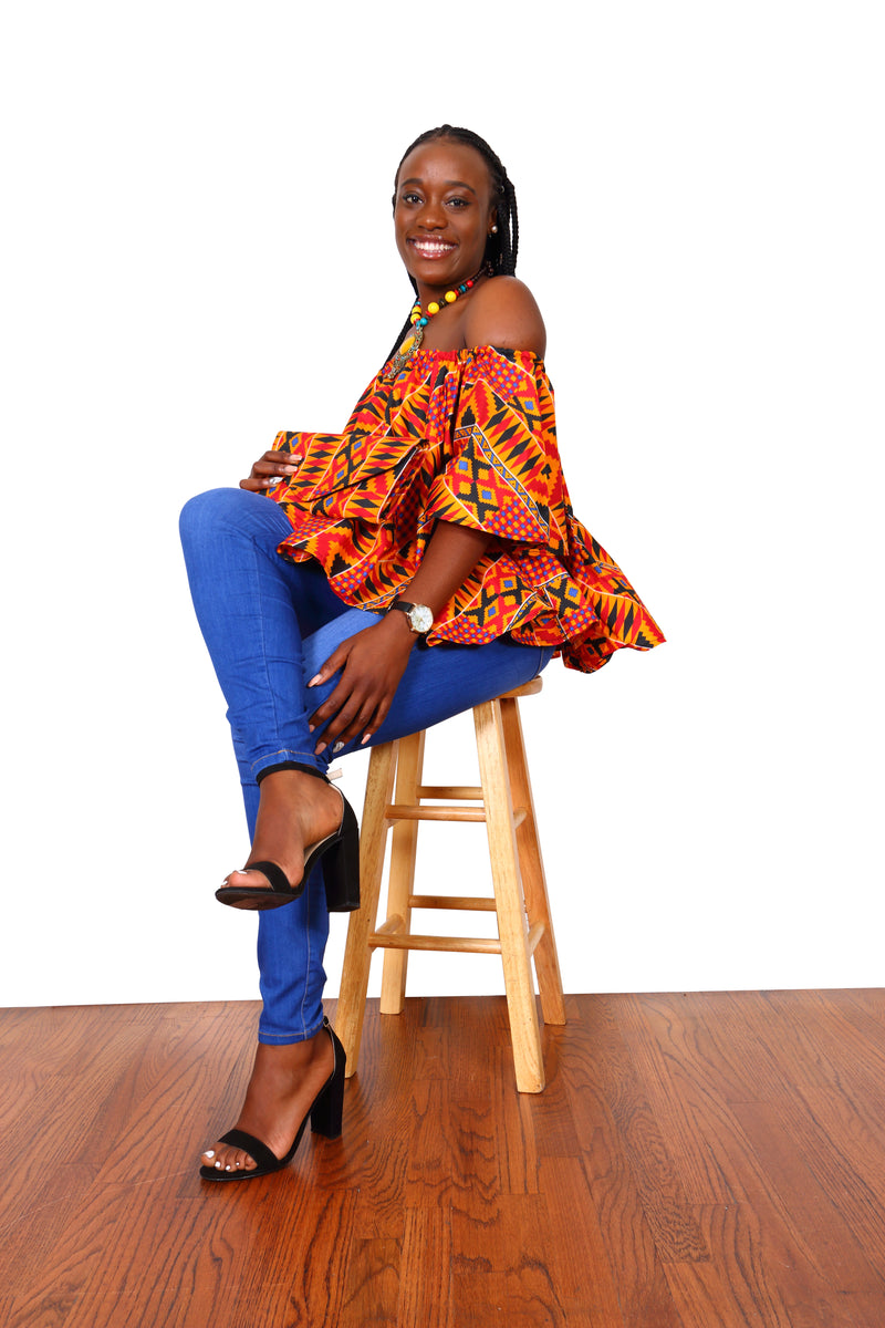 African Print Tina Kente Off The Shoulder Top - Oludan