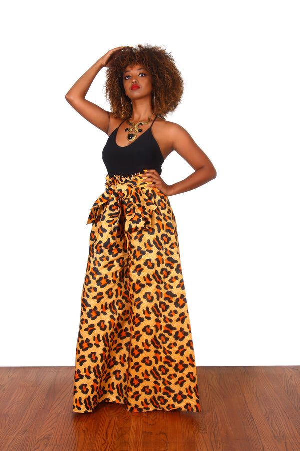 African Print Leopard Palazzo Pants - Oludan