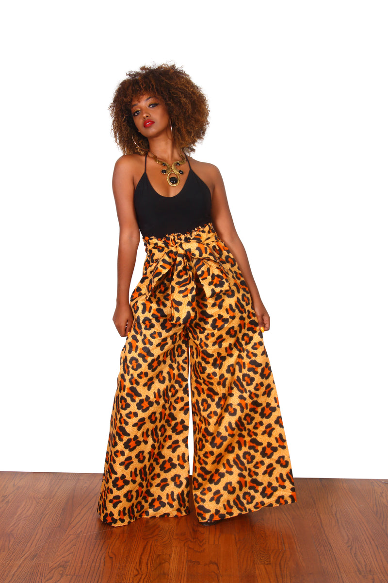 African Print Leopard Palazzo Pants - Oludan