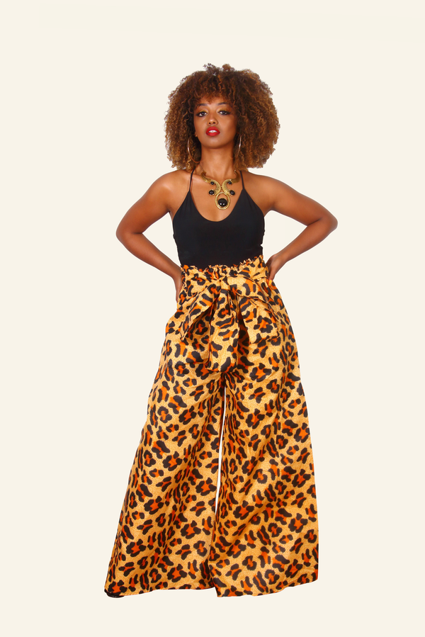 African Print Leopard Palazzo Pants - Oludan