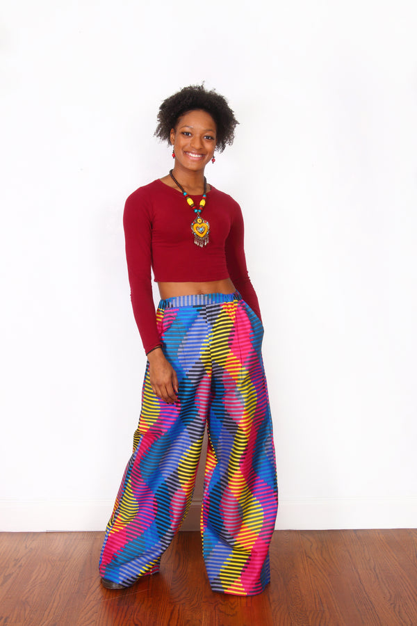 African Print Rainbow Palazzo Pants - Oludan