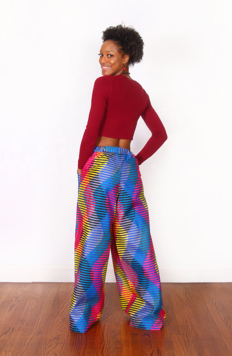 African Print Rainbow Palazzo Pants - Oludan