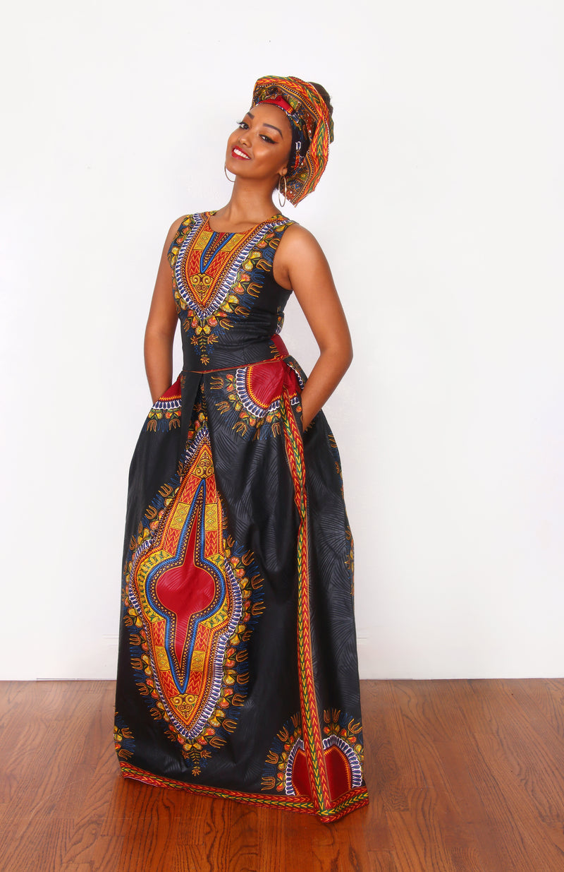 African Print Ese Dashiki Maxi Dress - Oludan