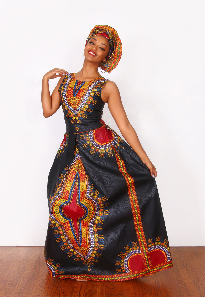 African Print Ese Dashiki Maxi Dress - Oludan