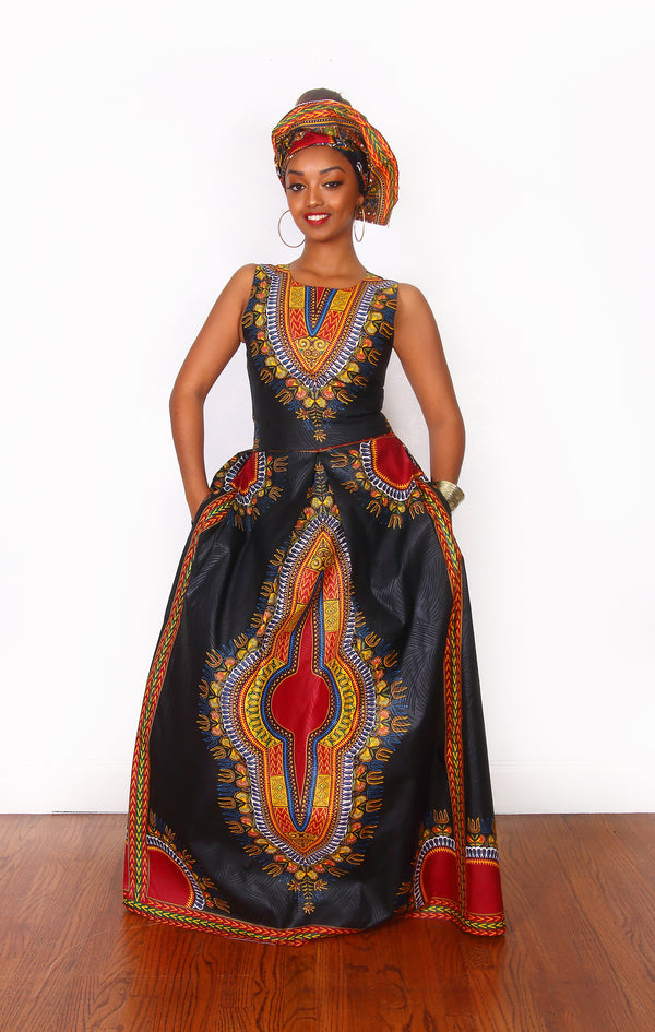 African Print Ese Dashiki Maxi Dress - Oludan