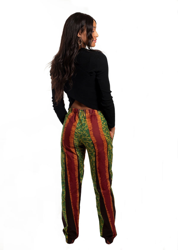 African Print Uwaila Striped Pants (Green/Brown) - Oludan