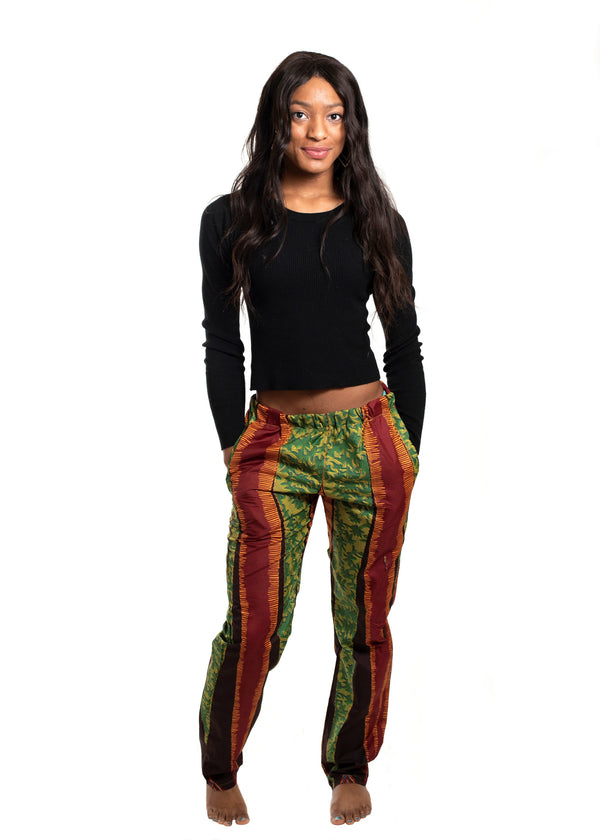 African Print Uwaila Striped Pants (Green/Brown) - Oludan